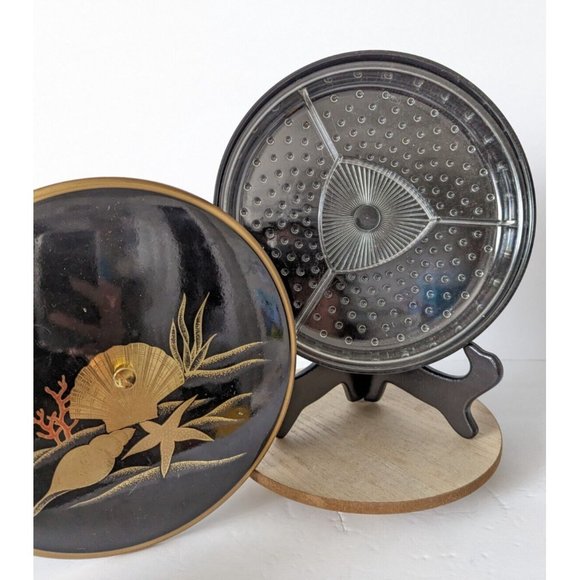 Otagiri Japan Black Hand Crafted Candy Relish Serving Tray Trinket Tray 9" Vntg - Picture 3 of 8